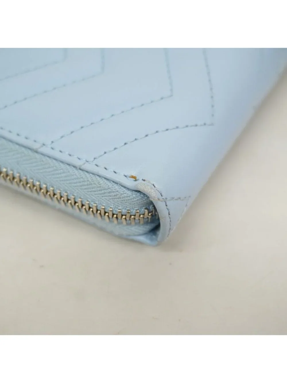 Gucci Wallet GG Marmont Leather Light Blue Silver